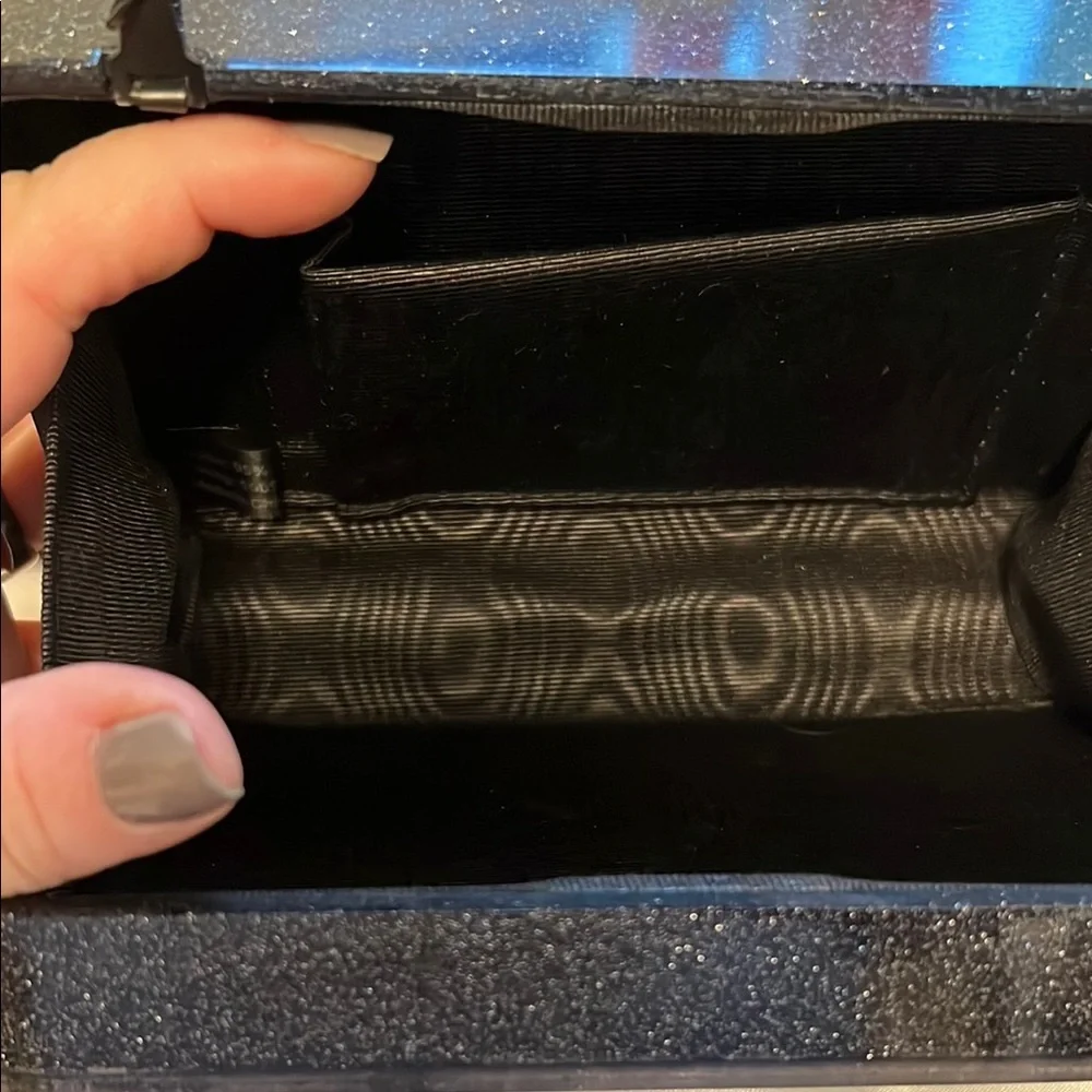 Kurt Geiger Black Glitter 'Unlimited Funds Noir' Box Clutch With Crossbody Chain